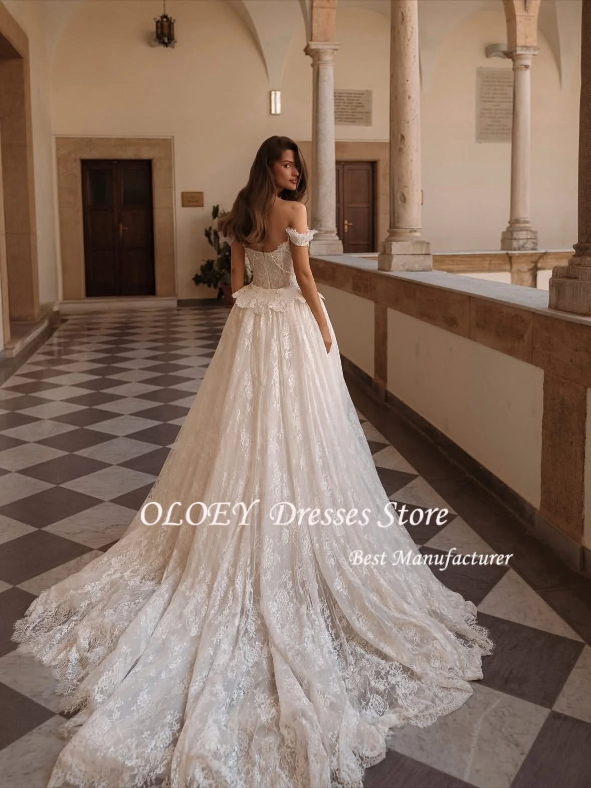 OLOEY Sweetheart Off spalla Perle Abito da sposa a sirena 2026 Splendido pizzo staccabile treno tromba abito da sposa personalizzato