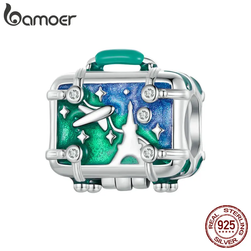 BAMOER 925 Sterling Silver Graduation Season Charms Beads Openable Suitcase Dangle Fit Original Charm Bracelet Jewelry