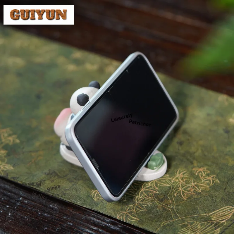 Yixing Purple Clay Mobile Phone Support Tabletop Decoration New Design Creative And Cute Cartoon Panda Cellphone Mount Ornaments