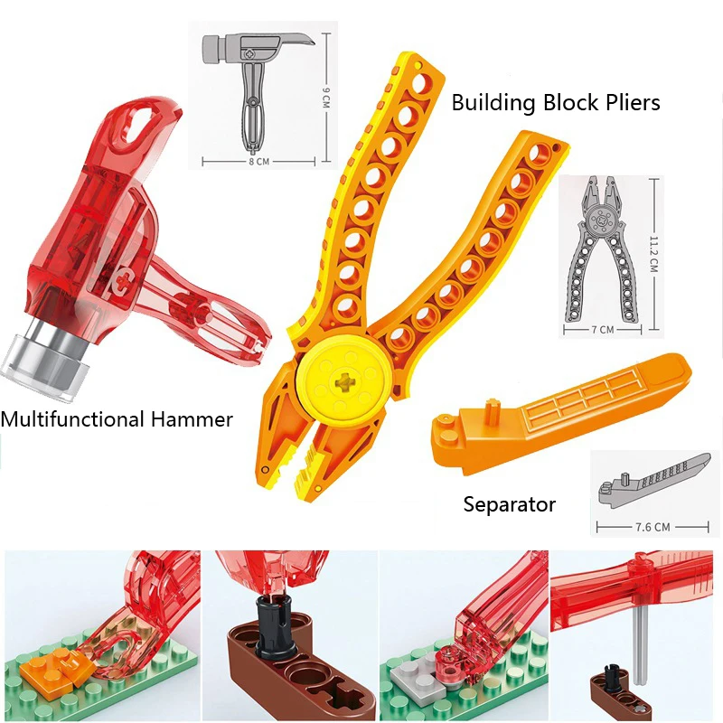 Dismantled Device DIY Hammer Pliers Clip Suit Classic Assembly Remover Building Block Brick Separator Tool Idea MOC Creative Kid