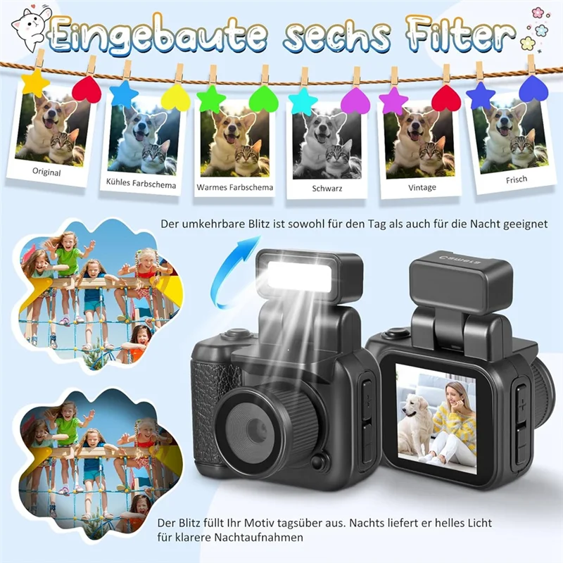 Nuovo--Mini fotocamera retrò CMOS portachiavi con videoregistratore flash LED per la fotografia di bambini (64 GB)