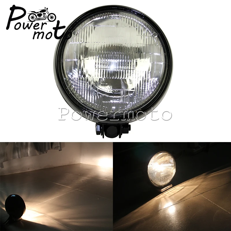 Motorcycle Retro Bates Style 5.75 Inch Headlight Front Headlamp For Harley Bobber Chopper Cafe Racer Custom High/Low Beam Lights