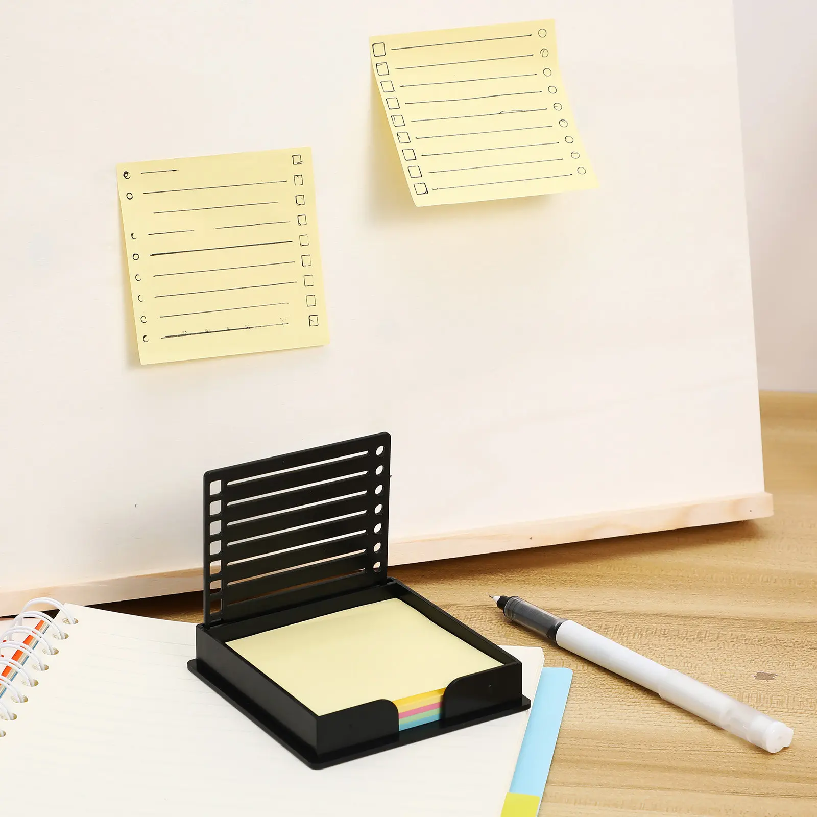 1Set Creative Note Template Holder for Sticky Memo Pads Ample Capacity Desk Organizer with Drawing Lines Checkboxes Office Study