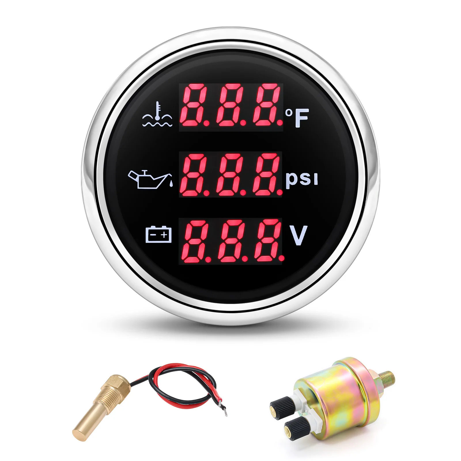 3-in-1 Digital Car Volt Meter Digital LED Water Temp/Oil Pressure/Voltage with 1/8NPT 0-10 Bar Oil Press SENSOR Detector DC9~32V