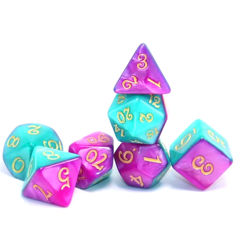 لعبة النردية متعددة السطوح مع حروف ذهبية ، أرجواني ، أخضر ، للعب الأدوار #3