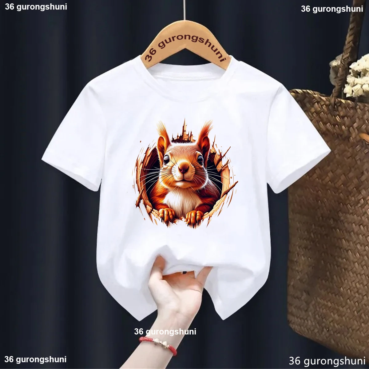 

Vibrant Red Squirrel animal print tshirt kids 3D wildlife art graphics boys t-shirt fashion boys/girls t shirt cute Toddler tees