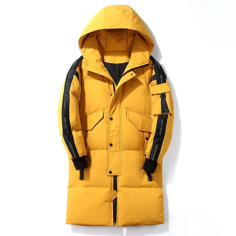 Doudounes à capuche optiques chaudes pour hommes, plus longues, tenues classiques, parkas coupe-vent avec poches, vêtements d\'extérieur à la mode