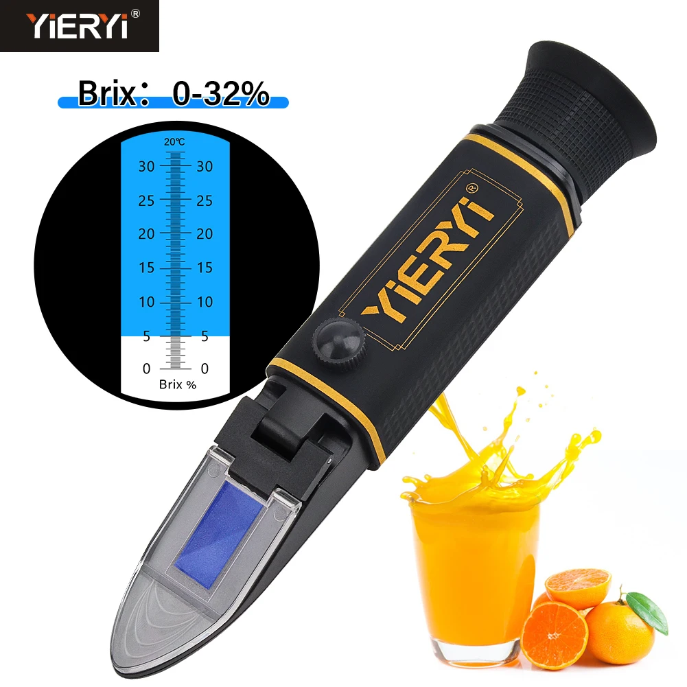 Yieryi 0-32% Brix Refractometer with ATC Handheld Sugar Tester for Juice, Kombucha, Jam, Homebrew & Coolant Concentration Meter