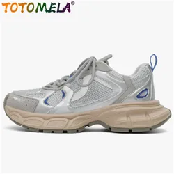 TOTOMELA Size 35-40 New Genuine Leather Casual Flat Shoes Women 2024 Retro Ladies Lace Up Sneakers Mixed Colors Platform Flats