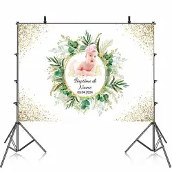 Customize Happy Christening Baptism Birthday Party Backdrop Photography Baby Shower For White Flowers Background Banner Name Pic