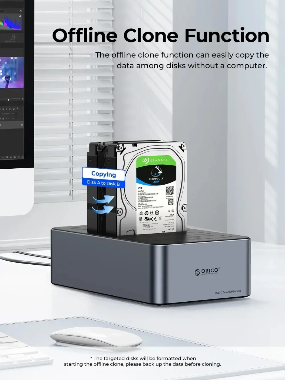 ORICO 2,5/3,5-inch dockstation voor harde schijf aluminium SATA naar Type-C 5Gbps met offline kloonfunctie voor 2,5/3,5 inch HDD/SSD-box