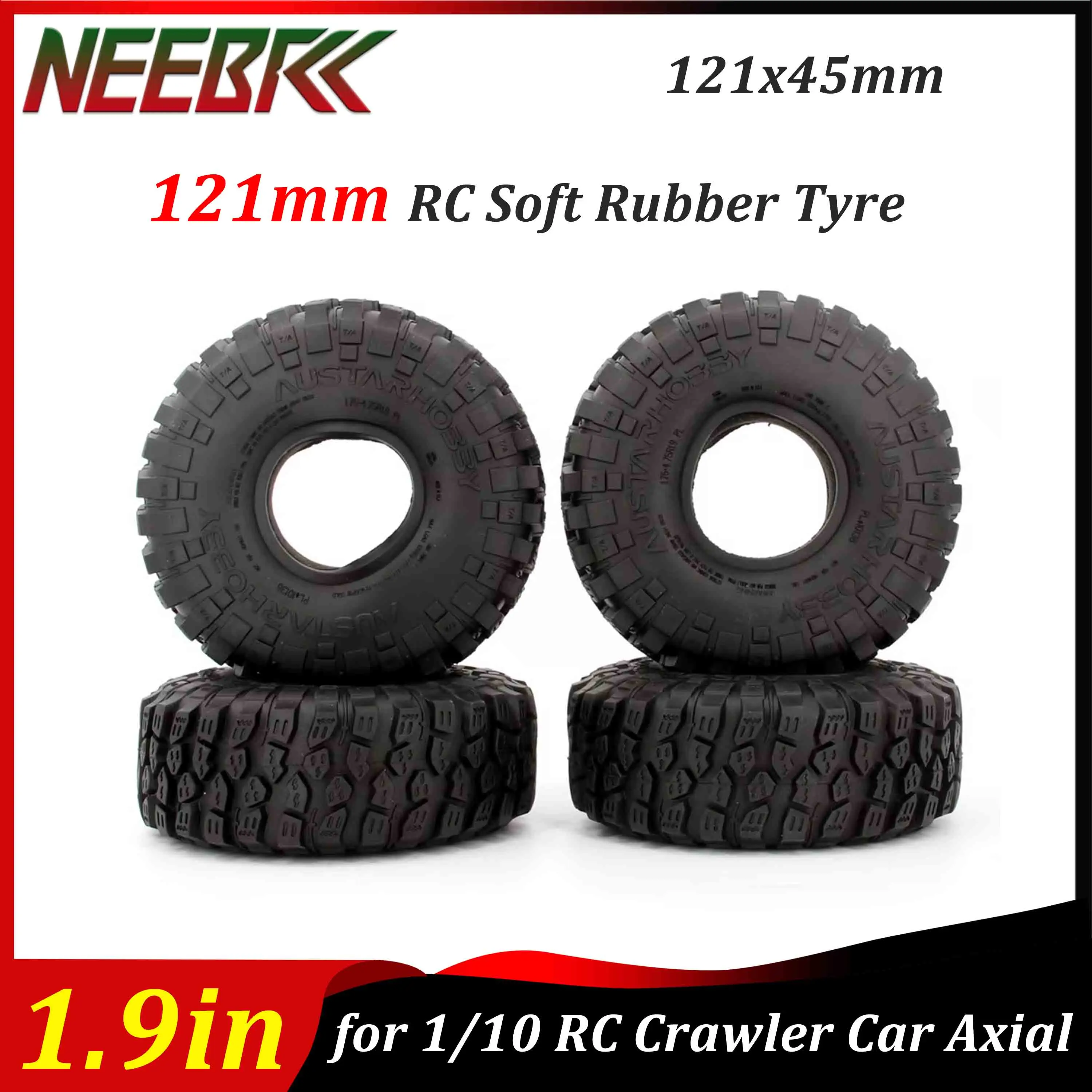 

4 шт. NEEBRC 121x45 мм RC мягкая резиновая шина 1,9 "колесо Rock Terrain шина для 1/10 RC гусеничного автомобиля TRX-4 осевые SCX10 90046 детали