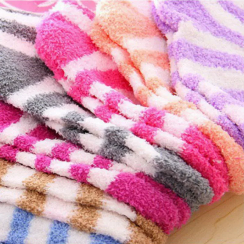 4pairs/Lot Winter Keep Warm Coral Fleece Fashion Sweet Candy Colors Baby Socks Boy/Girls Socks