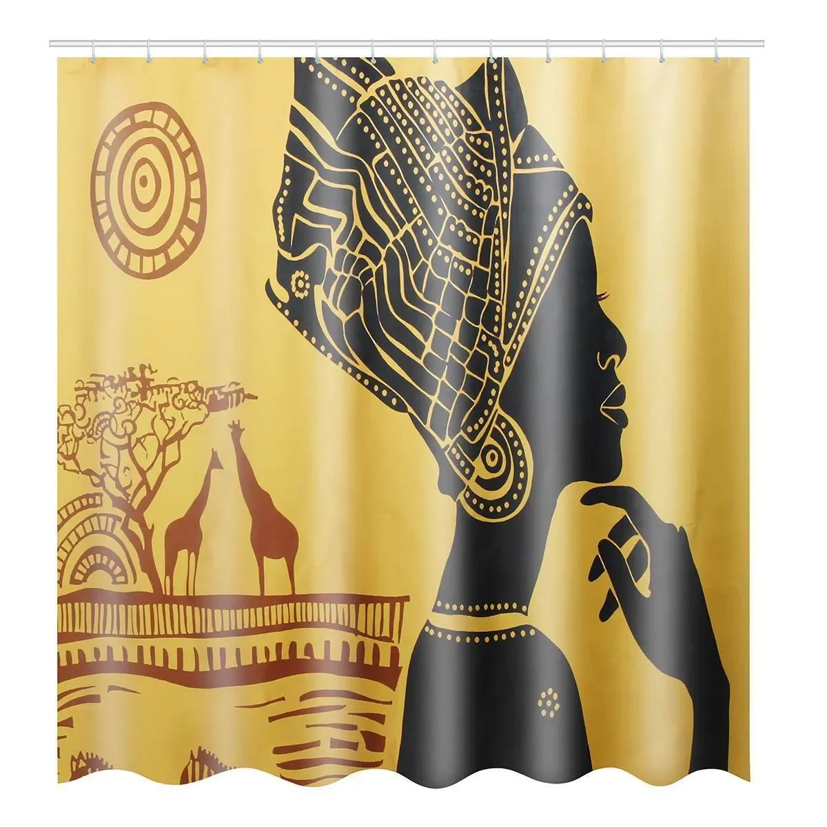 4 Pcs Afro Black Woman Shower Curtain Set Waterproof Fabric Bath Curtain Tribal Non-Slip Bath Mat Toilet Lid Cover Decor