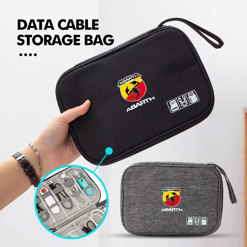 Bolsa de almacenamiento Digital con logotipo de coche, organizador de cables de datos USB, accesorio para Abarth Fiat Grande Punto Tipo Stilo Ducato Palio 500x