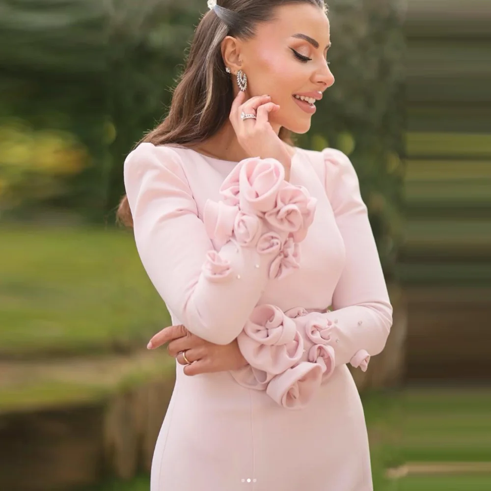Customized Matching Jersey Pleat Handmade Flower Straight O-Neck Mother of the Bride Dresses Wedding Guest Gown  Prom Dresses