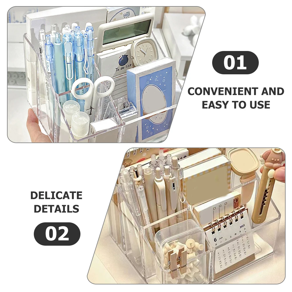 Multi-Compartment Desktop Organizer Sturdy Transparent Makeup Box Storage Case Pen Holder Table Organizer for Home