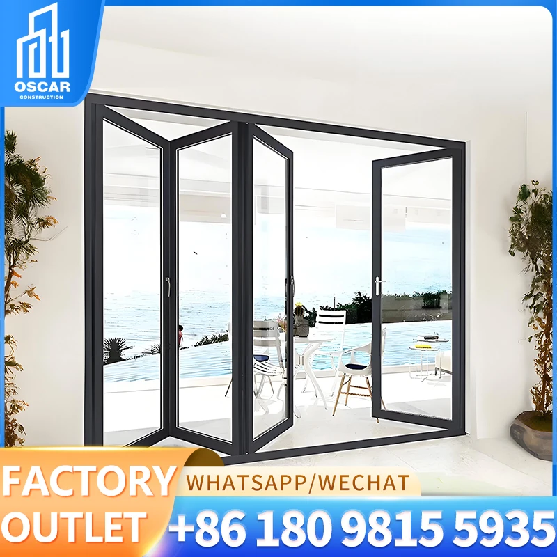 Customized Waterproof Exterior Outdoor Bi Fold Doors Aluminium Accordion doors