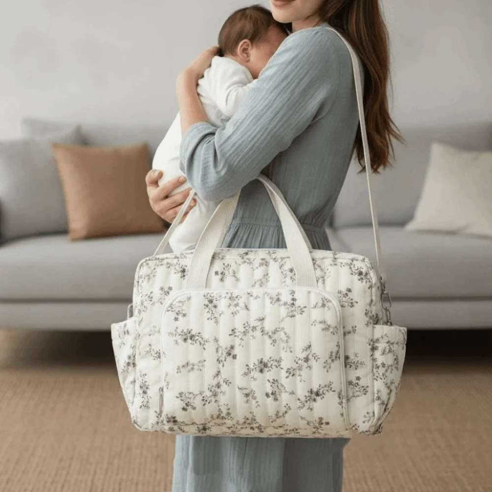 Cartoon Diaper Organizer Lightweight Large Capacity Cotton Handbag Quilted Soft-touch Stroller Hanging Pack Outdoor Travel