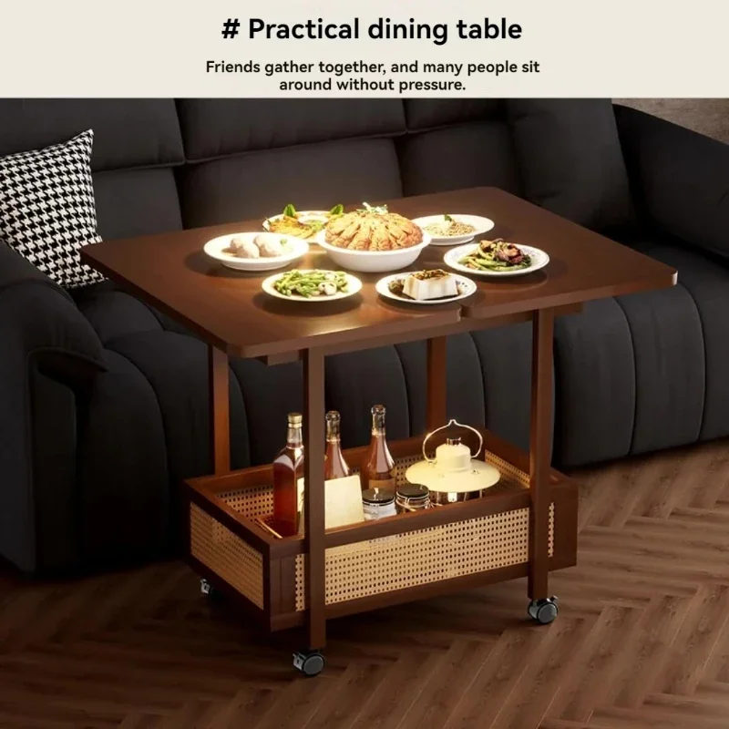 Removable Edge Table, Foldable Coffee Table, Living Room Sofa, Side Cabinet, Household Small Table, Antique Style Solid Wood