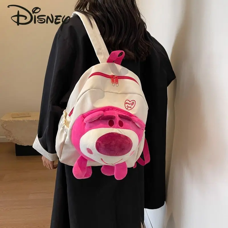 Disney 2023 Strawberry Bear New Doll Backpack Fashion High Quality Women's Backpack Cartoon Lightweight Girls' Travel Backpack