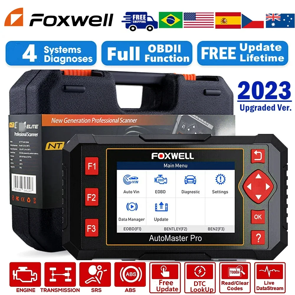 FOXWELL NT604 Elite OBD2 Automotive Scanner Check Engine ABS SRS Transmission Code Reader OBD 2 Car Diagnostic Tool Free Update