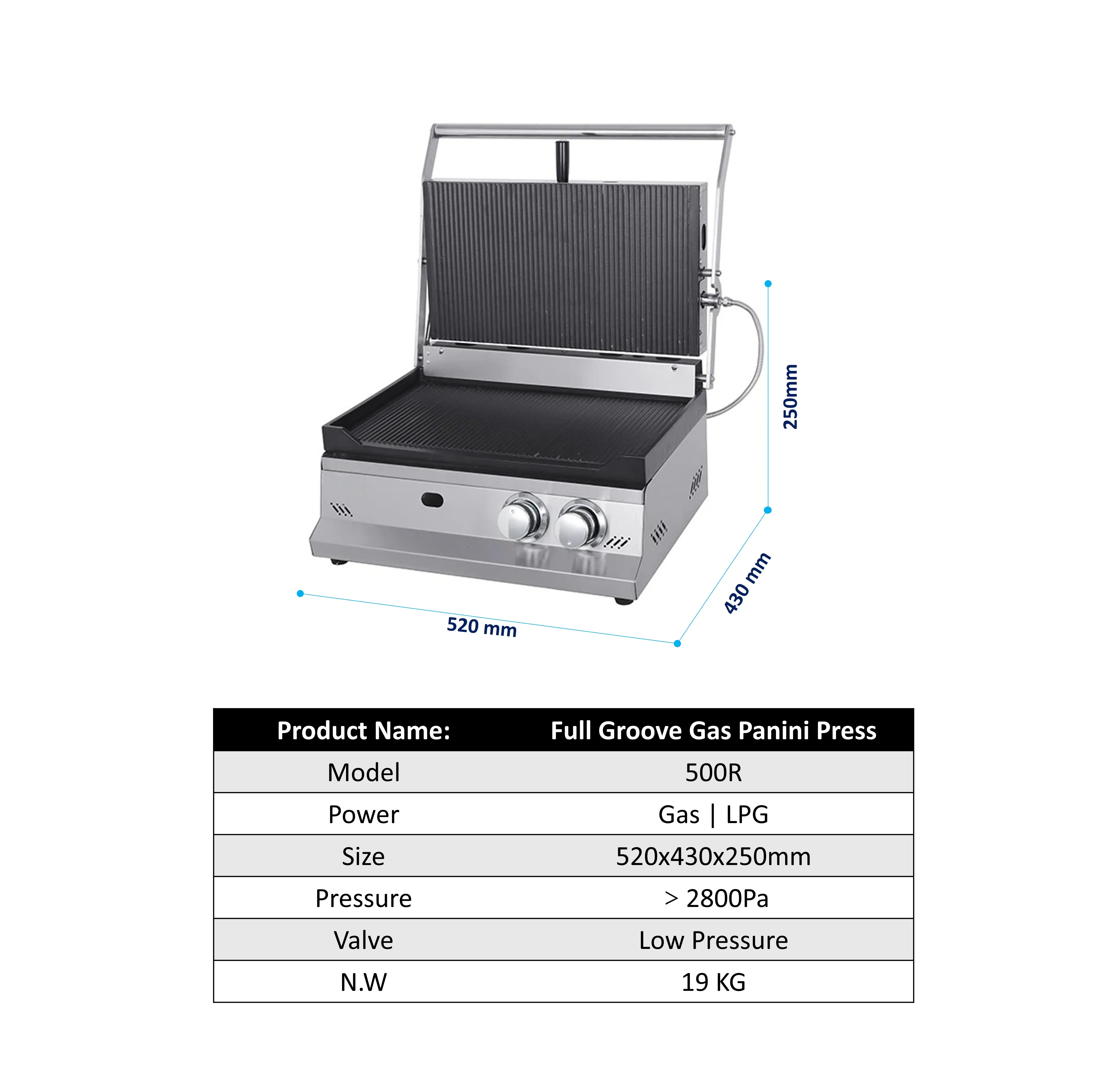 New   Press Sandwich Maker  Panini Press Grill Gas Hamburgers Maker Machine 2 Burners Full Groove Surface Sandwich Maker 500R