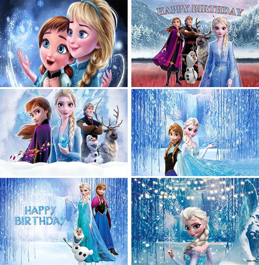 Disney Winter Ice Frozen Snowflake Castle Backdrop Elsa Anna Snow Queen Princess Girls Birthday Party Decor Photo Background