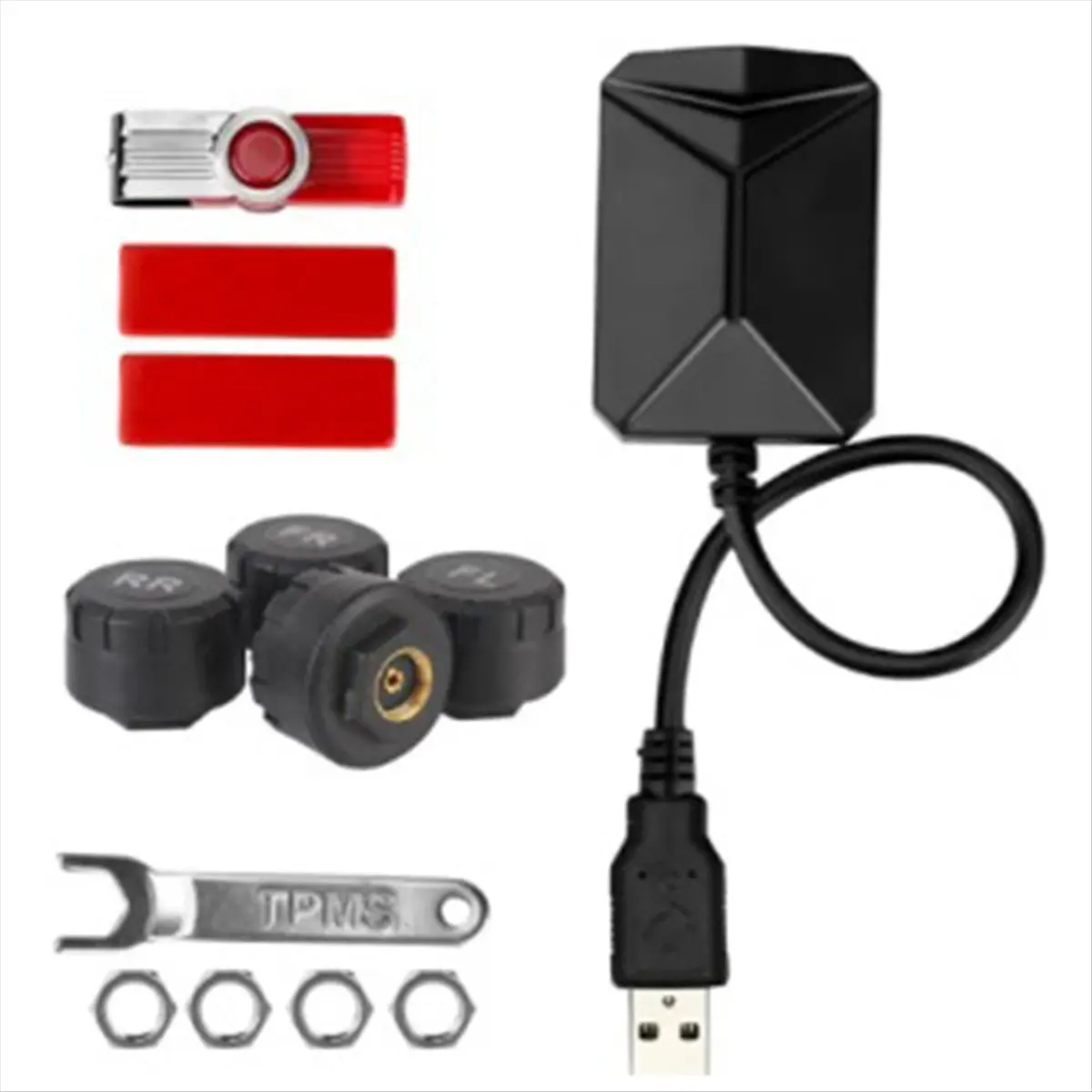A72U Android Navigation TPMS with 4 Sensors Alarm System USB Android Car TPMS Wireless Transmission Tire Monitoring(External)