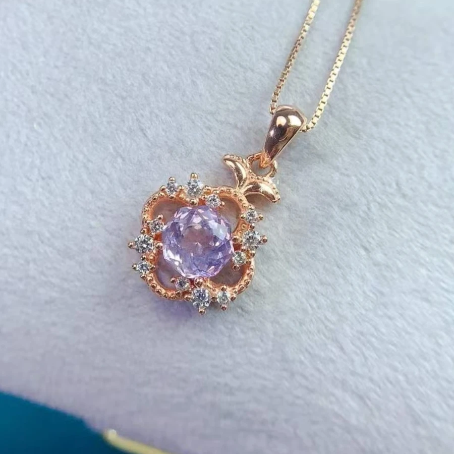 

Exquisite 925 Silver Crystal Jewelry 6mm Natural Amethyst Pendant with Certificate Genuine Amethyst Silver Pendant with Necklace