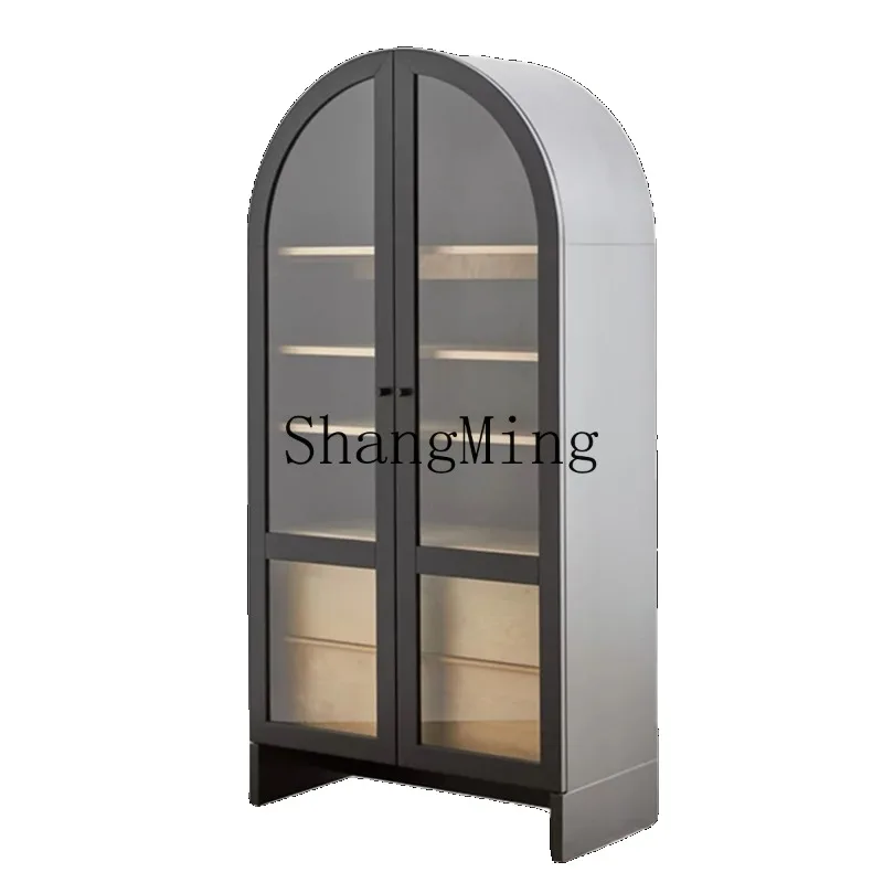 

ZJH solid wood bookcase children's floor bookshelf modern simple glass storage cabinet French retro display cabinet