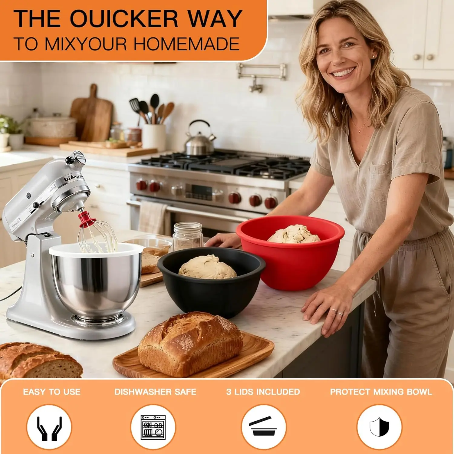 

Easy To Clean Silicone Liners Tilt-Head Mixer Liners Easy To Clean Versatile Kitchen Tool Multi-Functional Uses