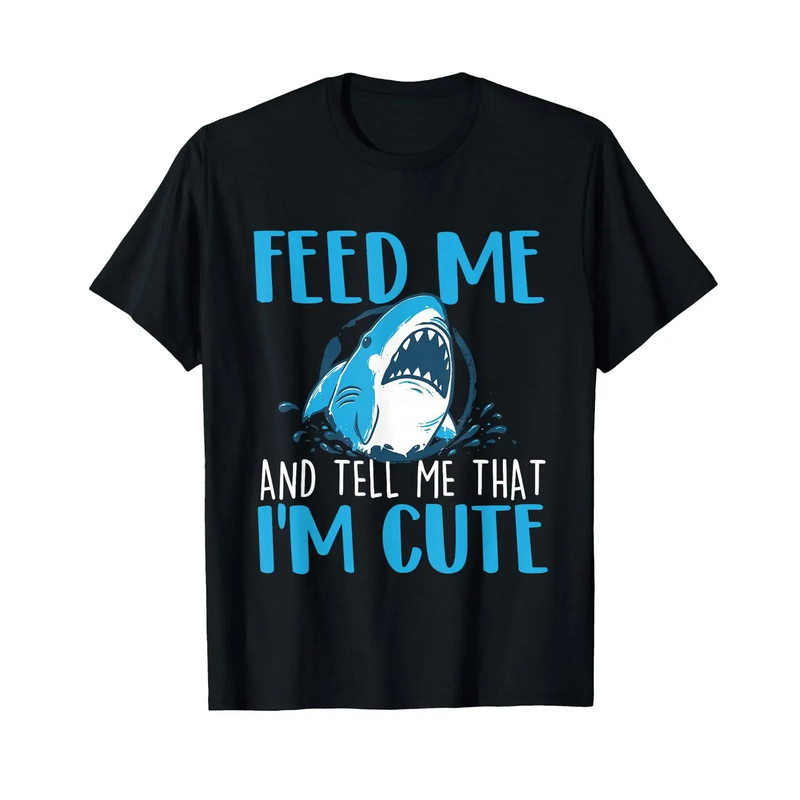 Feed Me and Tell That I'm Cute Shark Lover Ocean T Shirt vintage Washed Top For Everyday Wear Unisex Soft Stylish homme