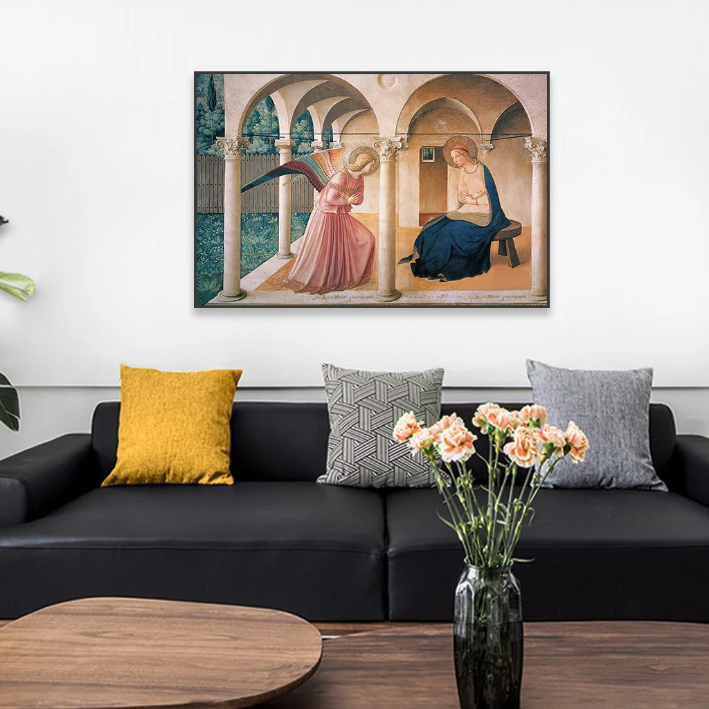 Vintage Oil Painting Prints Fra Angelico The Annunciation Canvas Painting Wall Art Poster Home Living Room Decoration