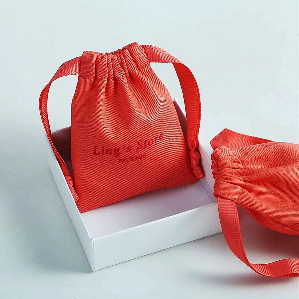 

Custom Drawstring Bags with Ribbon, 10A Thick Canvas Pouch, Personalized Printed Jewelry Packaging, 50 Cotton