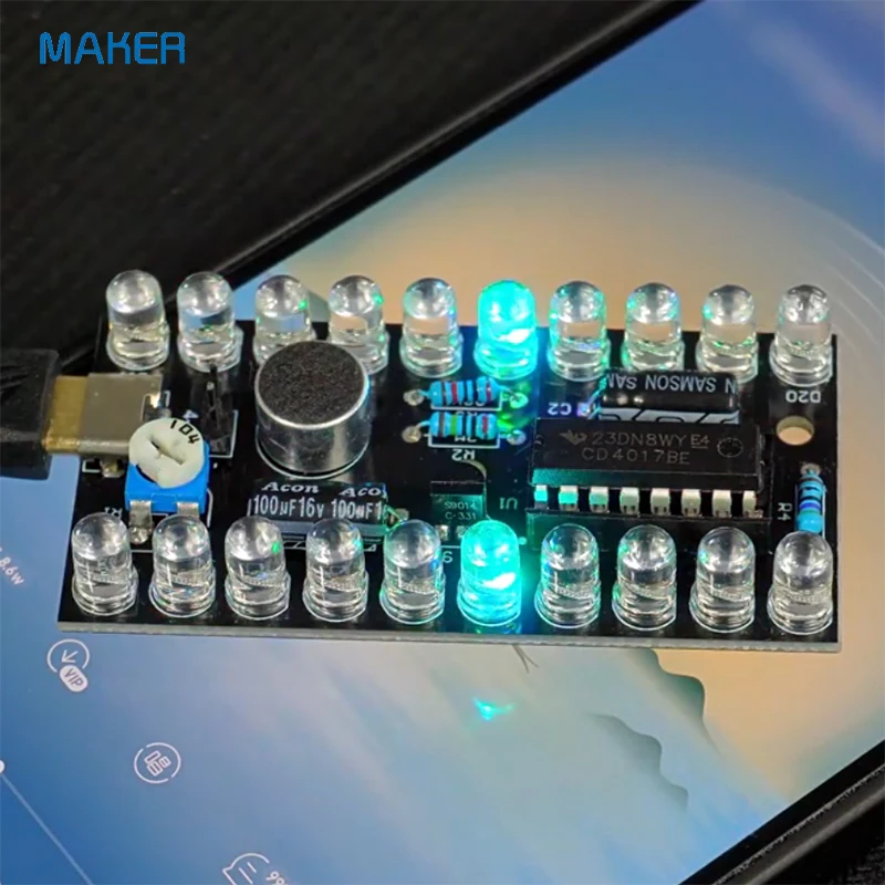 Music Rhythm LED Blinking Light Kit CD4017 Sound Control Running Water Fun Electronic Circuit Soldering Loose Parts
