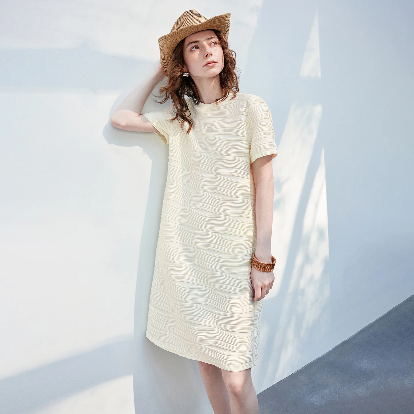 TOYOUTH Women Wave Texture Flowing Dress 2026 Summer New Art Exhibition Outfit Loose T-Shirt Dress