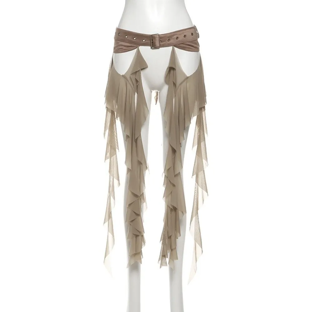 Fashion Irregular Ruffles Belts for Women Long Tassel Sexy Waistband Adjustable Buckle Y2K Mini Skirt Streetwear