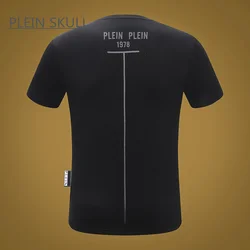 PLEIN SKULL Breathable Fitness Men's T-shirt Classic Retro Summer Fit High Street Short Sleeve Top  Round Unisex Sports Neck Tee