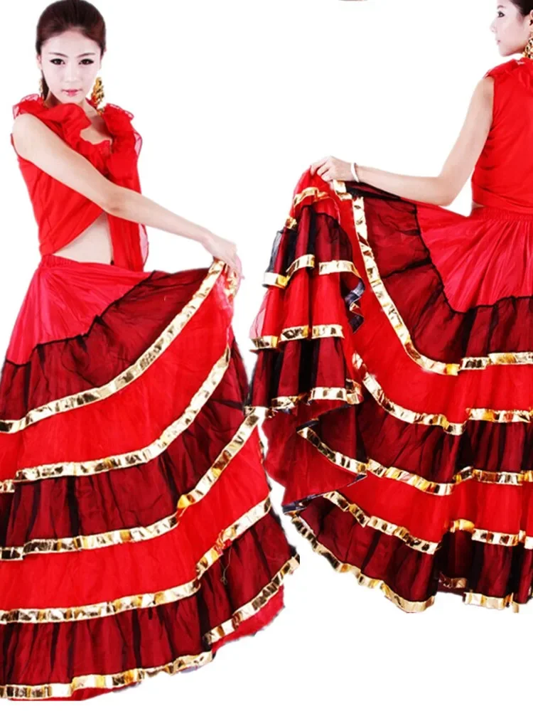 Vrouwen Ballroom Spaanse Flamenco Dans Rok Rode Danser Kostuum Buikdansen Rokken 360/540/720 Graden