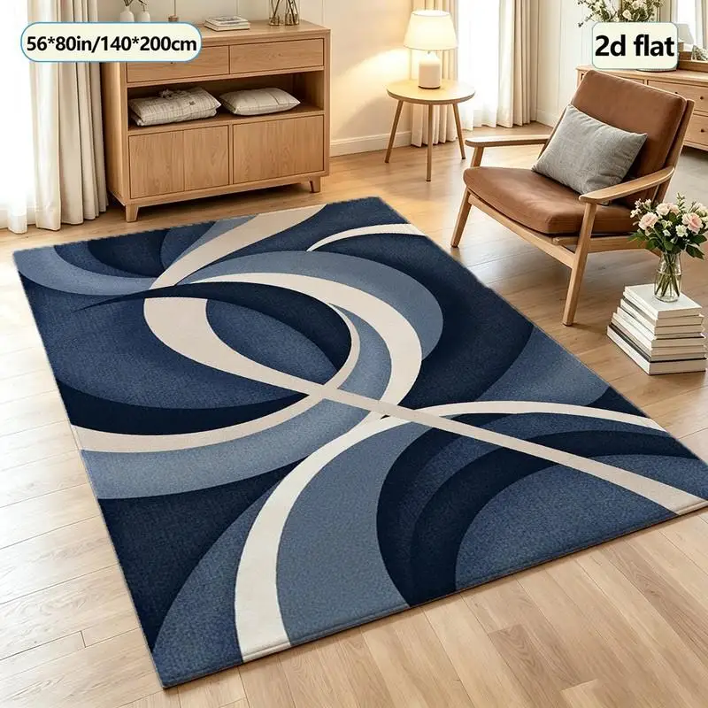 Modern Navy Blue Swirl Abstract Pattern Carpet Washable Rug Non-Slip Indoor Living Room Home Bedroom Floor Decorative Carpet