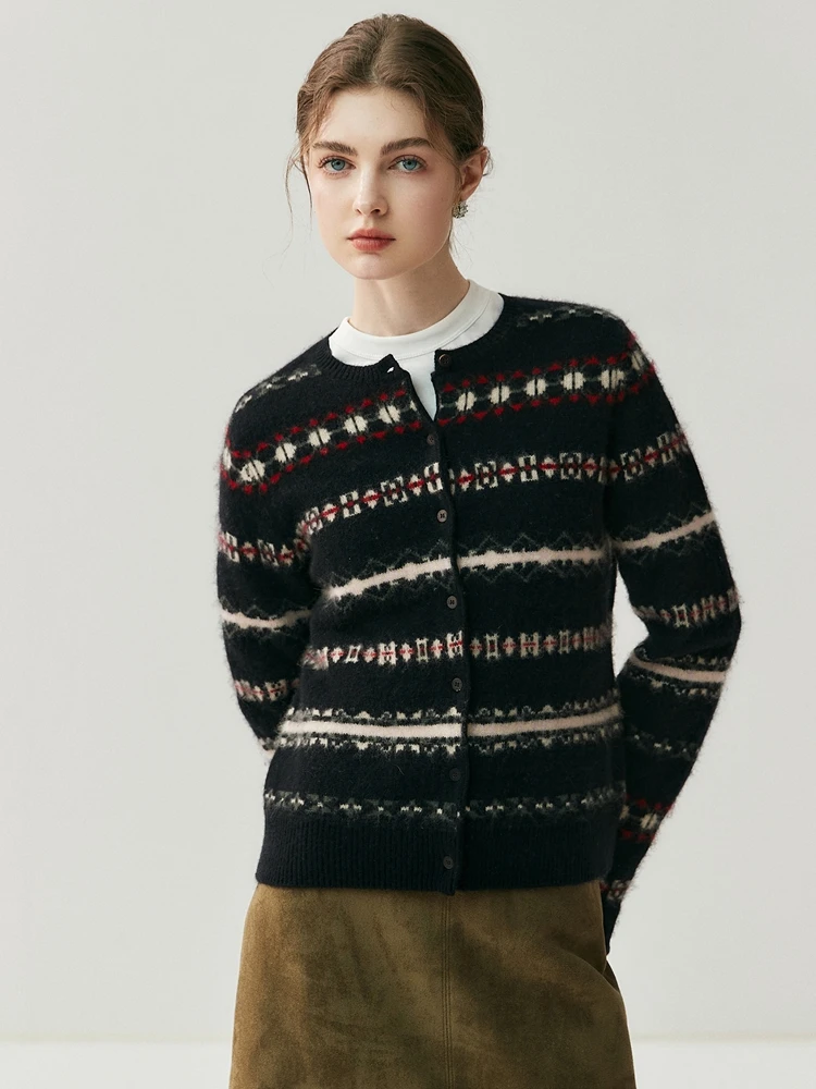 Cárdigan de Cachemira de colores contrastantes para mujer, suéter grueso y cálido con cuello redondo, Chaqueta corta de punto para otoño e invierno, Retro, suave y cómodo, de gama alta