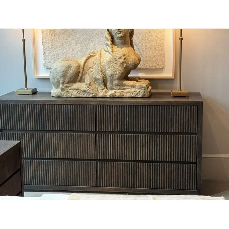 New Fashion Solid Wood Dresser Oak Bedroom Wooden Furniture 6 Drawer Dresser