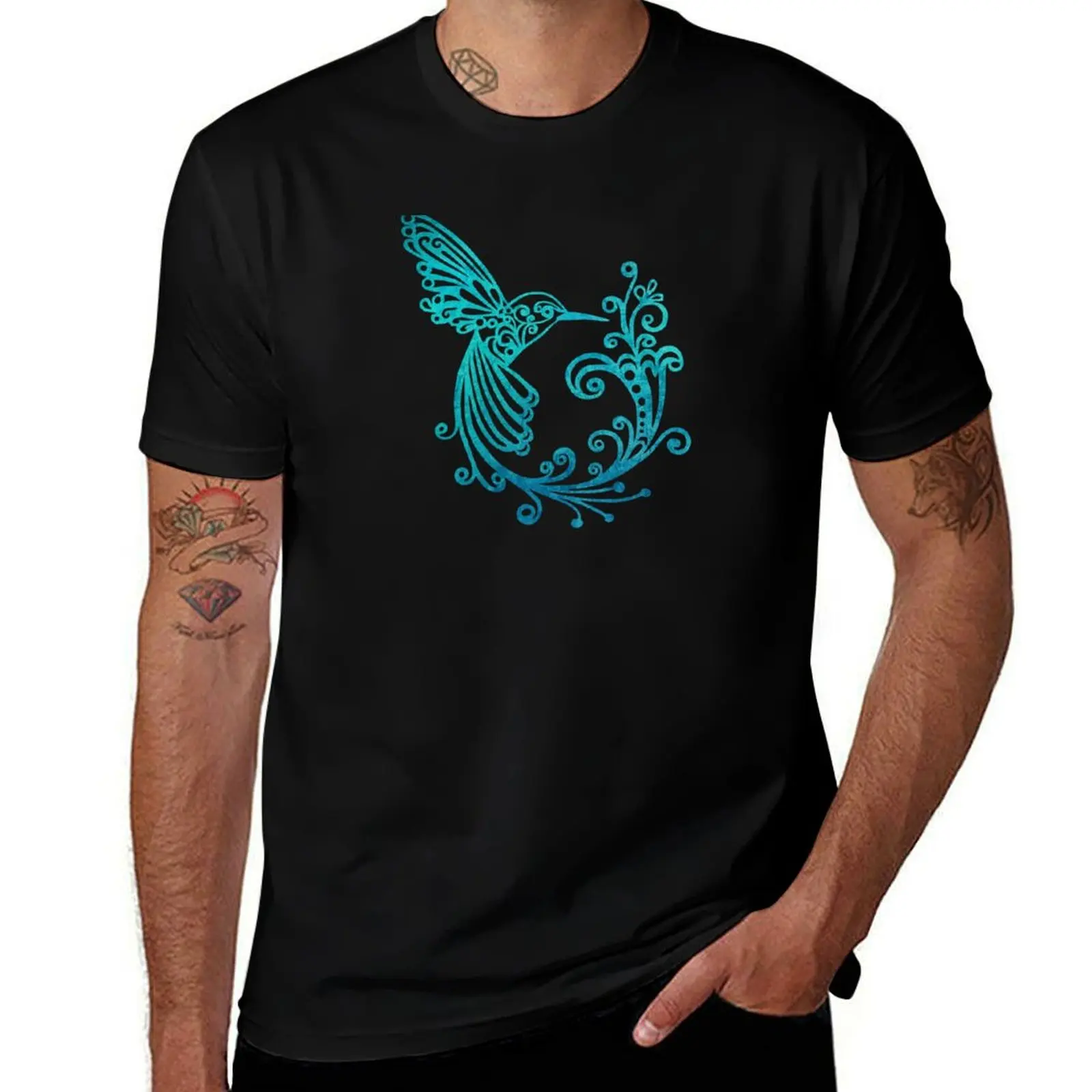 Blue Watercolor Stylized Hummingbird T-Shirt t shirts for man slim fit man t shirt summer cotton t shirt man T-Shirt