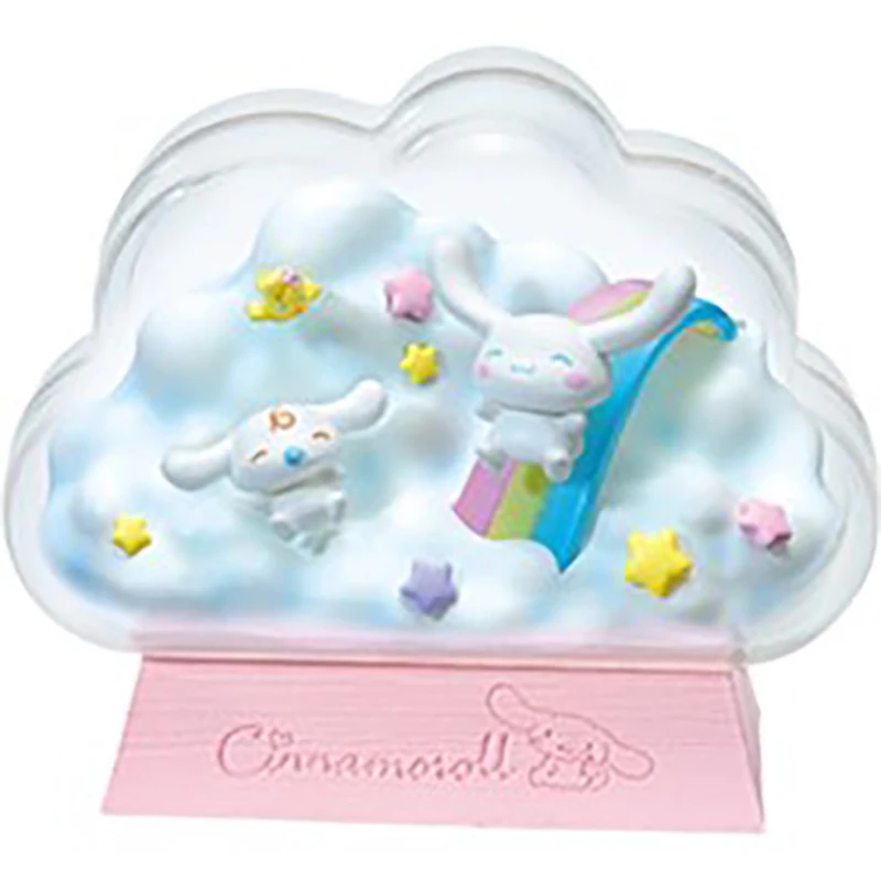 RE-MENT Candy Toy Miniaturowy wyświetlacz sceniczny Sanrio Postać Cinnamoroll Szklany pojemnik Happy Time Figurka akcji Dekoracja stołu