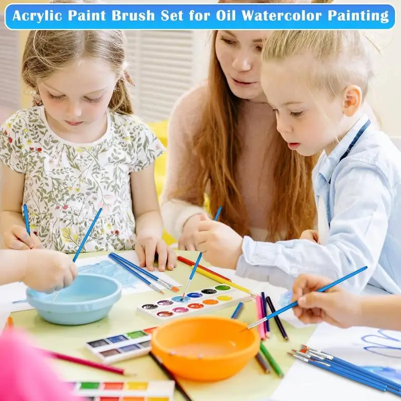 Kids Paint Brushes Set 6/12pcs pincel кисть Flat Round Pointed Brushes For Acrylic Watercolor Oil Painting Craft Art Tool Kit
