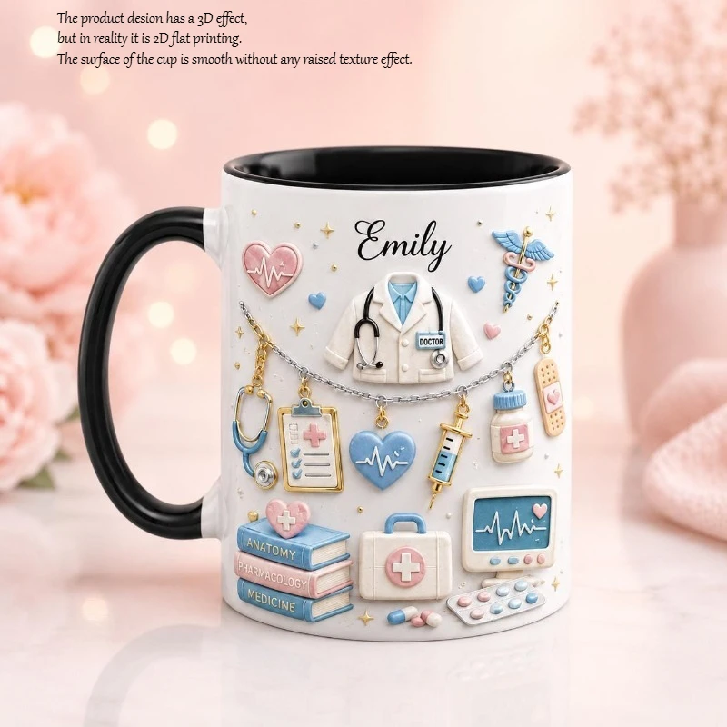 Personalized 11oz Doctor Mug Custom Name 2D Print Stethoscope Coffee Cup Gift for Medical Student Nurse Graduation Office Home D