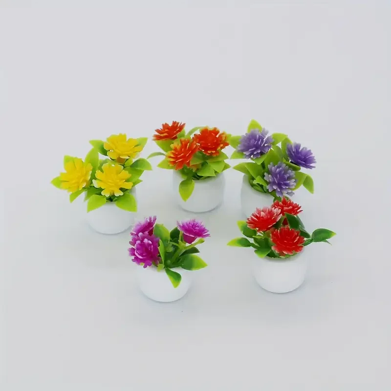 

5pcs Doll House Plants Mini Bonsai Green Leaf Plants Flower Models Fake Green Decorations Christmas Gift Dollhouse Furniture