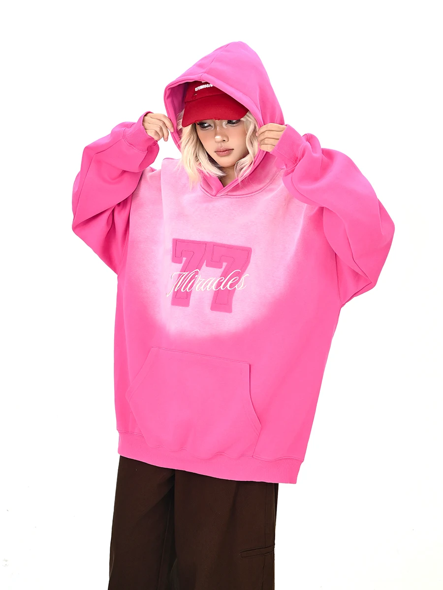

Свободная женская толстовка с капюшоном, розовая, с цифровым градиентом, в стиле BF, ветровка для колледжа, уличная одежда, осенняя новинка, удобная, с длинными рукавами