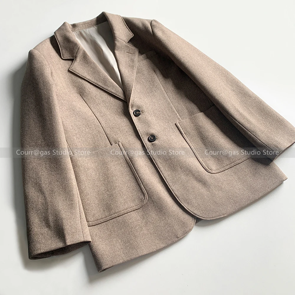 Autumn and winter retro commuter wool suit single-breasted loose casual British style suit jacket